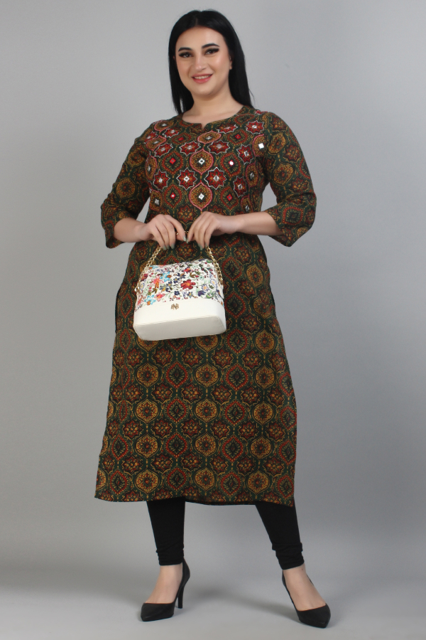 Printed Green Kurti - Image 2